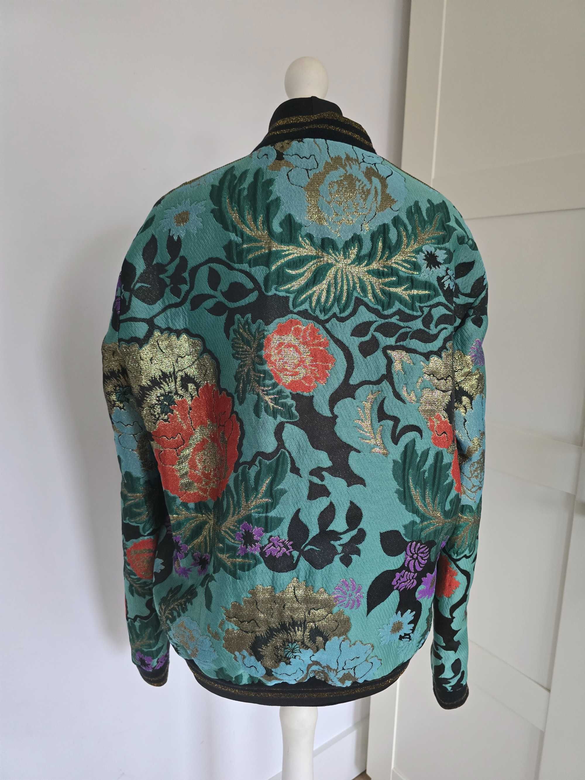 Kurtka bomber oversize kwiaty zlote elementy