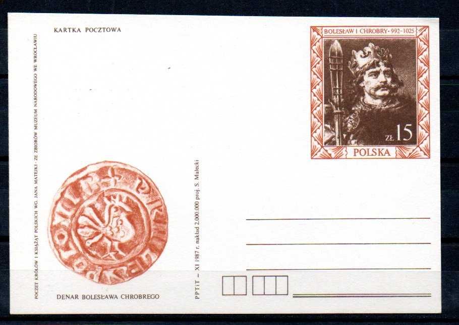 Znaczki Polska - Poczet królów i książąt Bolesław I Chrobry - karta