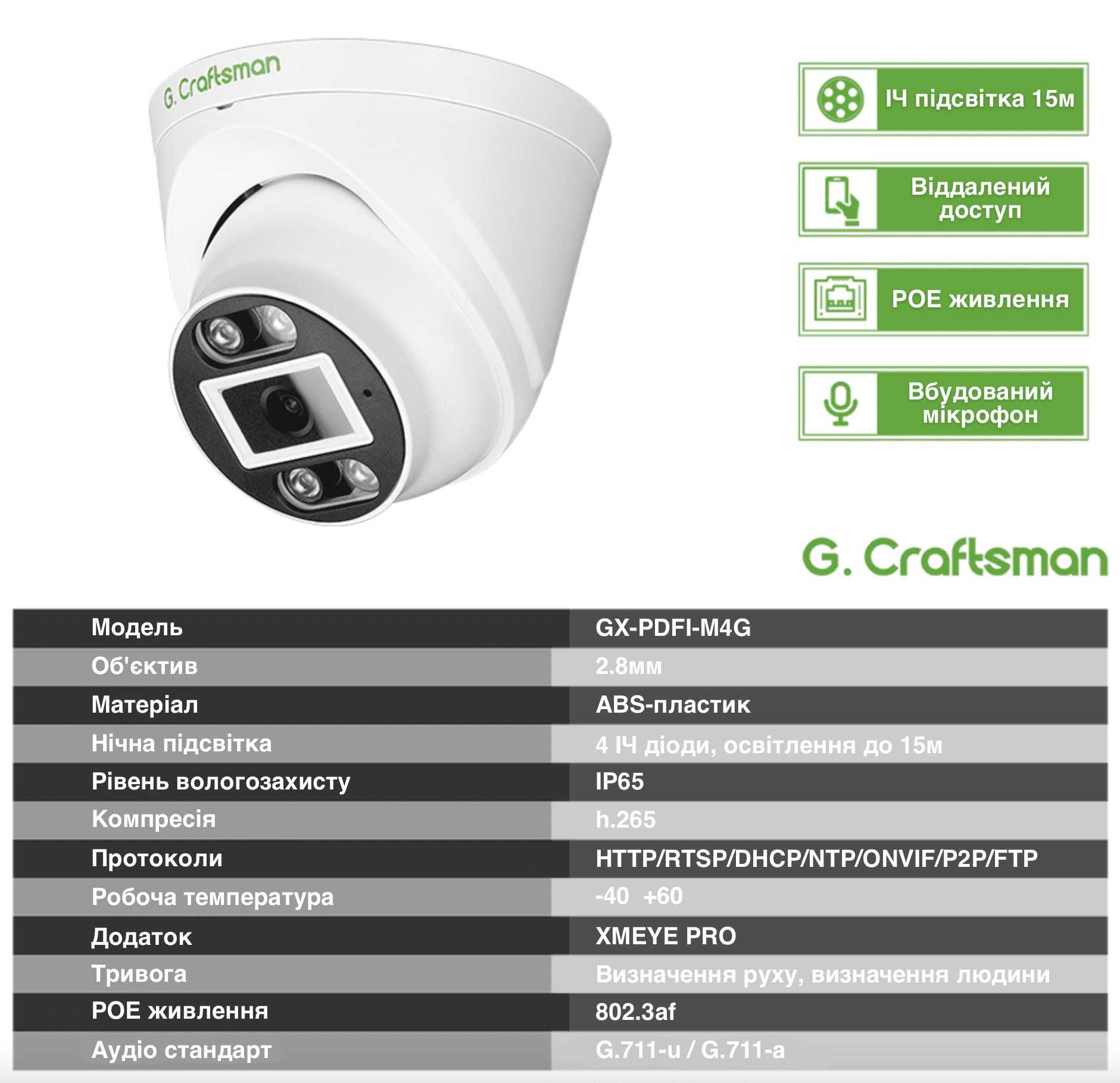 Комплект камер видеонаблюдения POE 2+2 камеры 4МП G.Craftsman