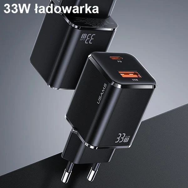USAMS Ładowarka sieciowa 1xUSB-C+1xUSB T43 33W PD3.0 +QC3.0  + kabel