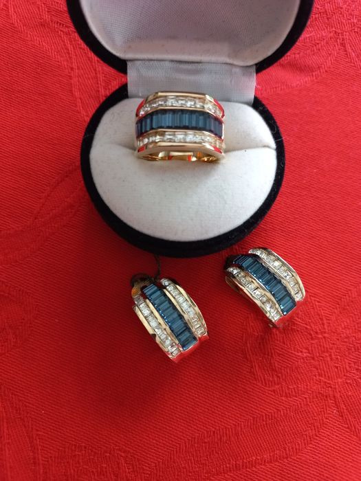 Conjunto de brincos e anel de alta bijuteria