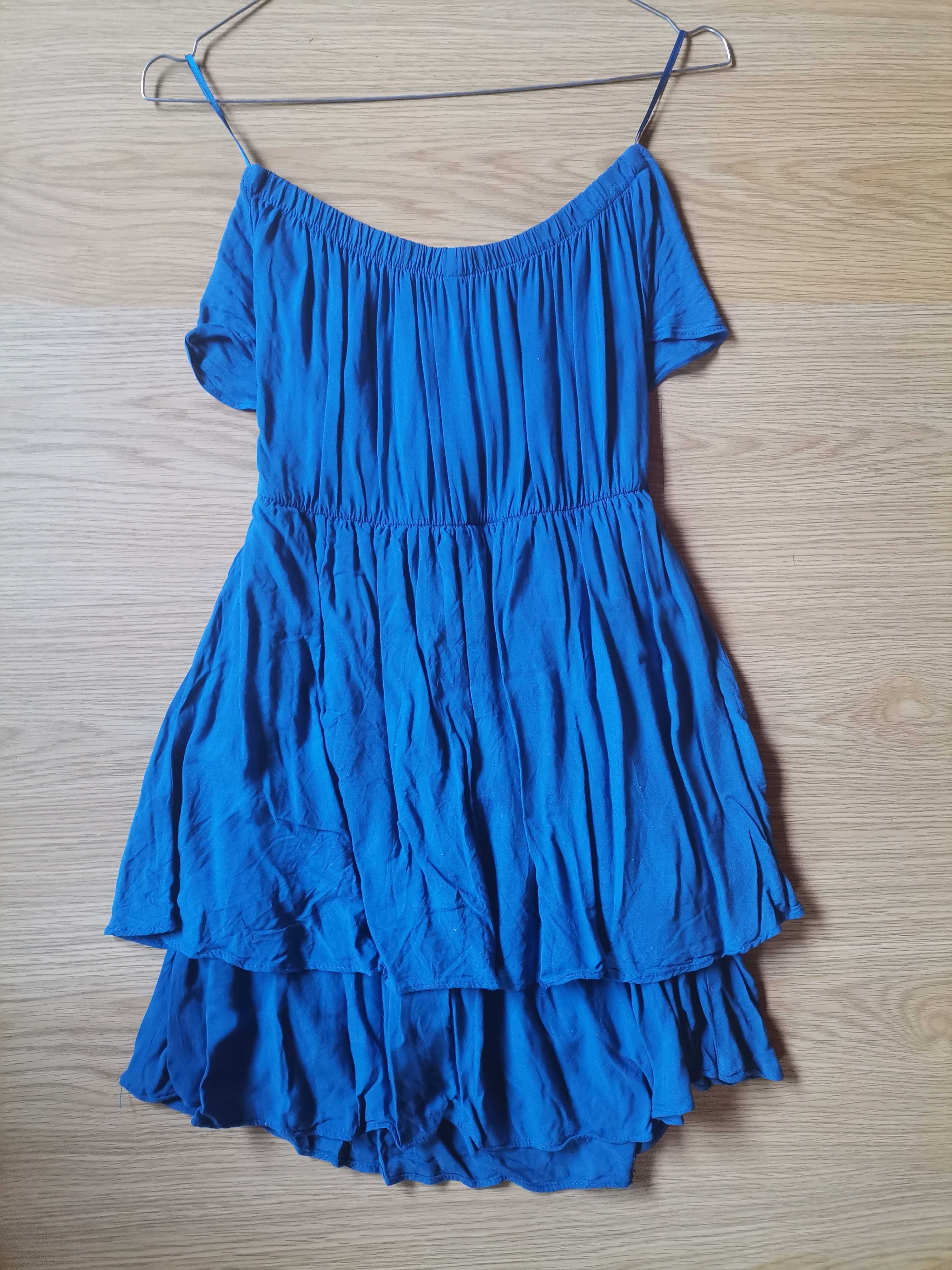 Vestido azul S Stradivarius folhos