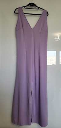 Długa sukienka z rozporkiem liliowy wrzosowy 2XL 48 50  na wesele