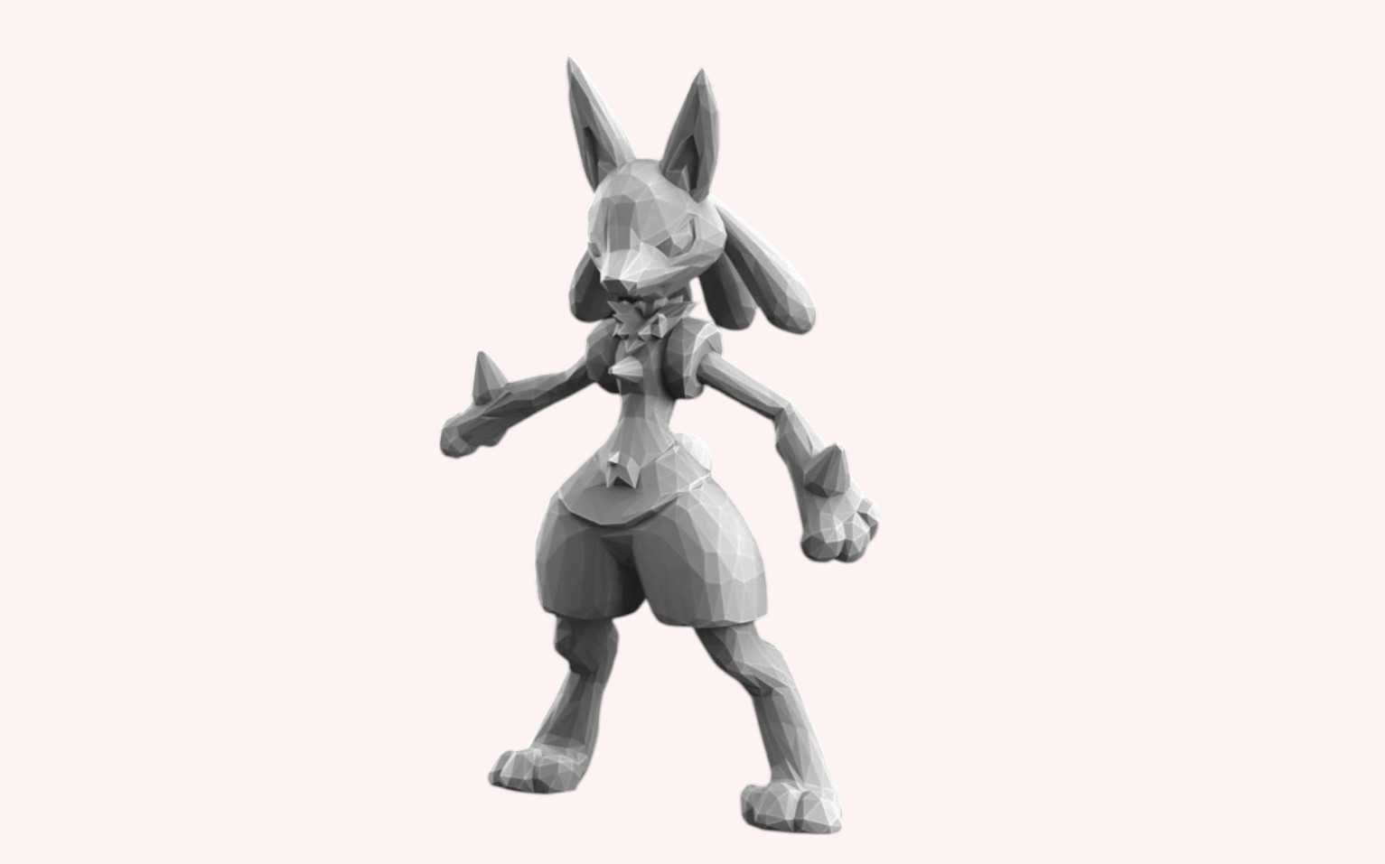 Figura Lucario Low Poly 3D - Colecionável Pokémon Aura