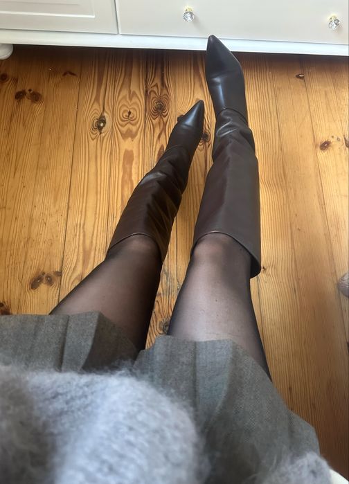 Kozaki massimo dutti skorzane czekoladowe brazowe