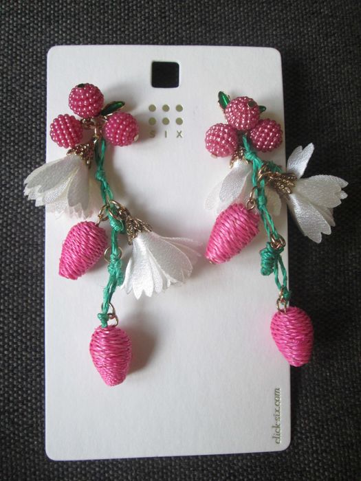 kolczyki poziomki, kwiatki, boho, nowe, 8cm