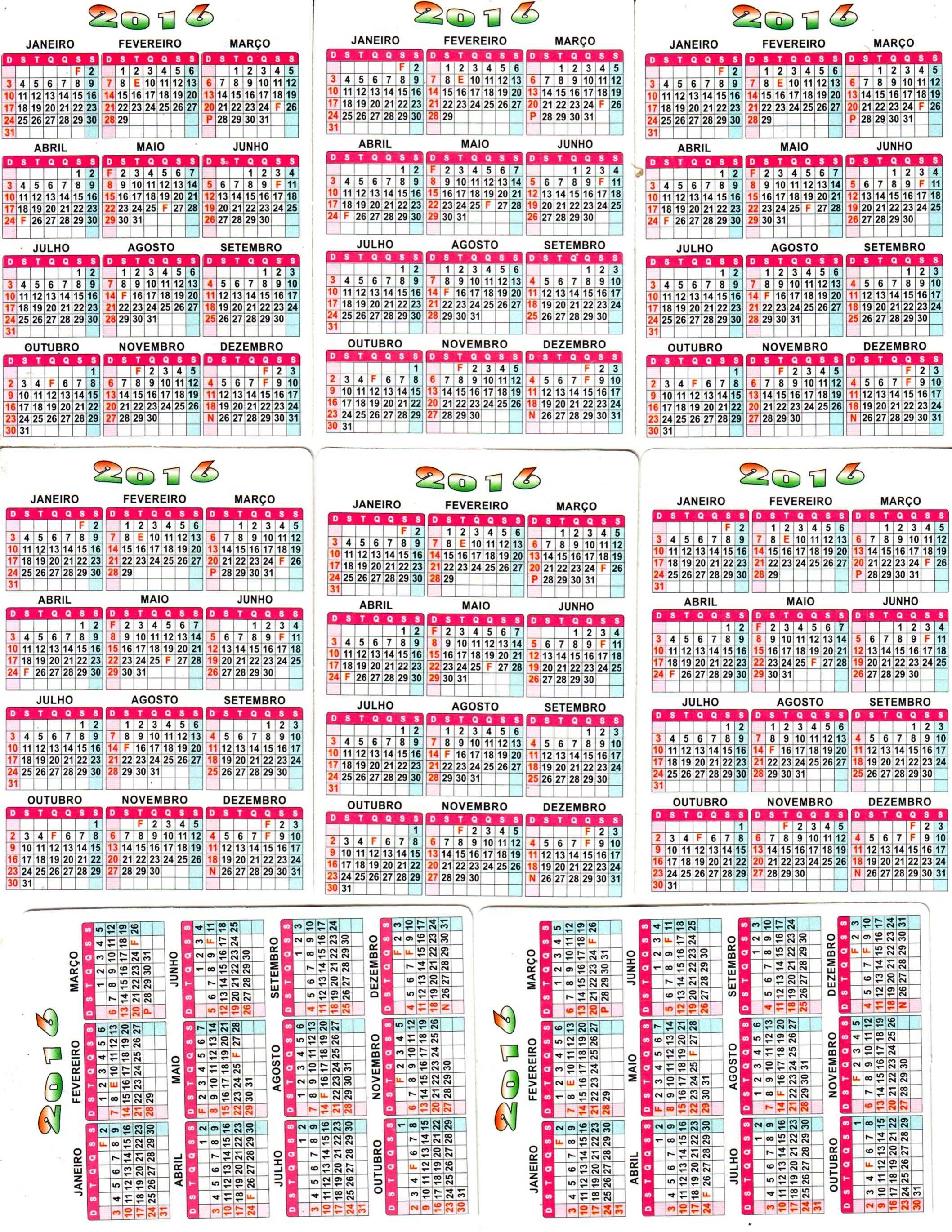 Colecção de calendários bolso  2016