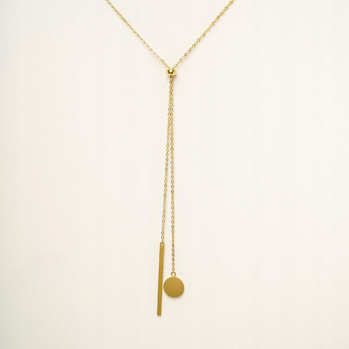 Celebrytka Krawatka Przesuwana Patyk Monetka Czarna Złota Stal 602