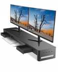 Stojak na 2 monitory z 2 szufladami i 4 portami USB, metalowy, 98,3 cm