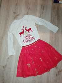 Komplet świąteczny wigilia spódniczka tiulowa 122 czerwona + bluzka