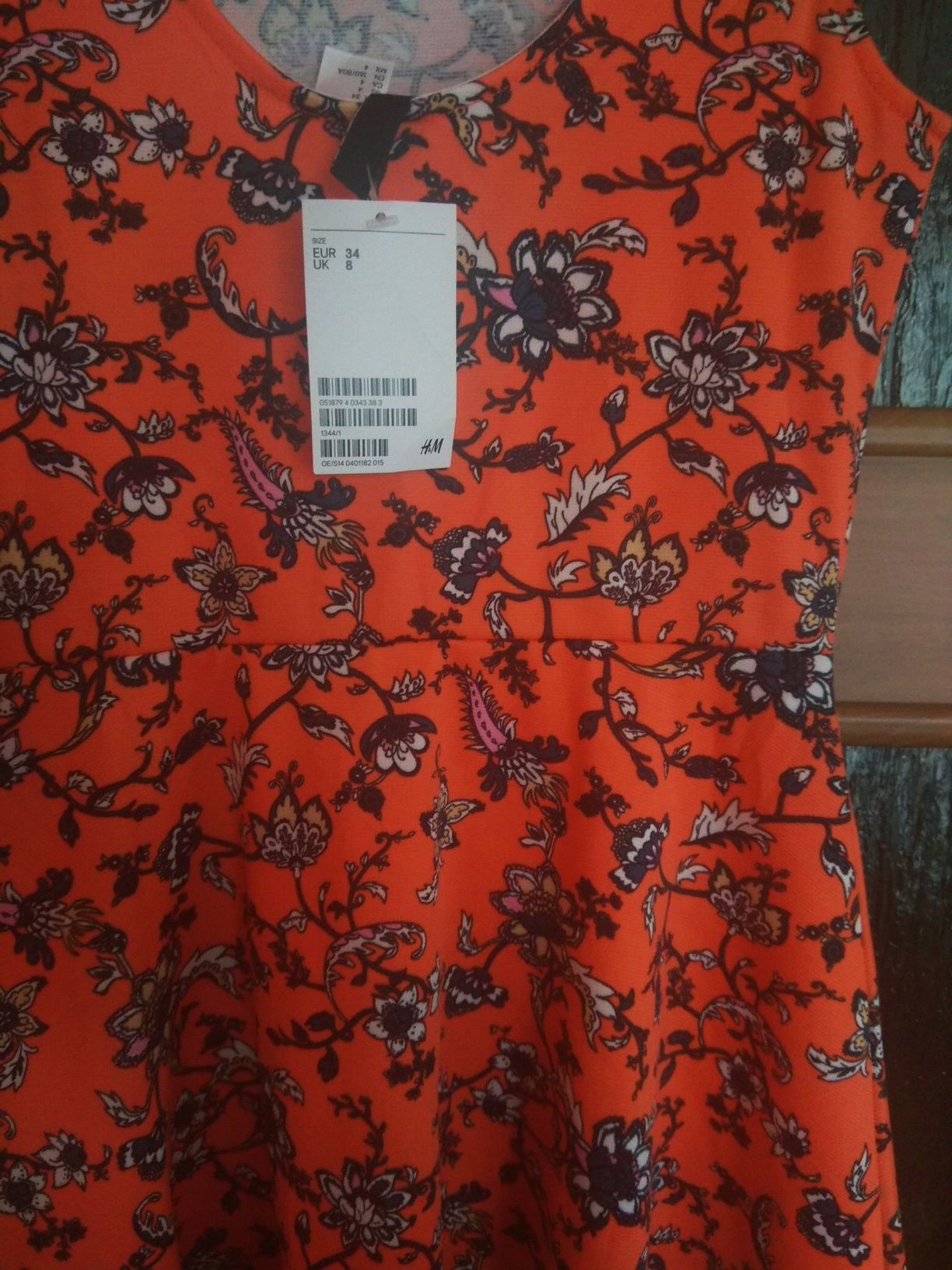 Sukienka H&M letnia rozkloszowana mini w kwiaty, pomarańczowa, xs s