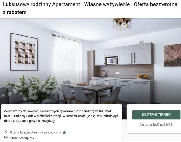 Sprzedaz noclegu w Apartamenty Bukowy Park Polanica-Zdrój