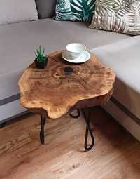 Piękny stolik kawowy z plastra dębu Czarna żywica Rękodzieło Handmade