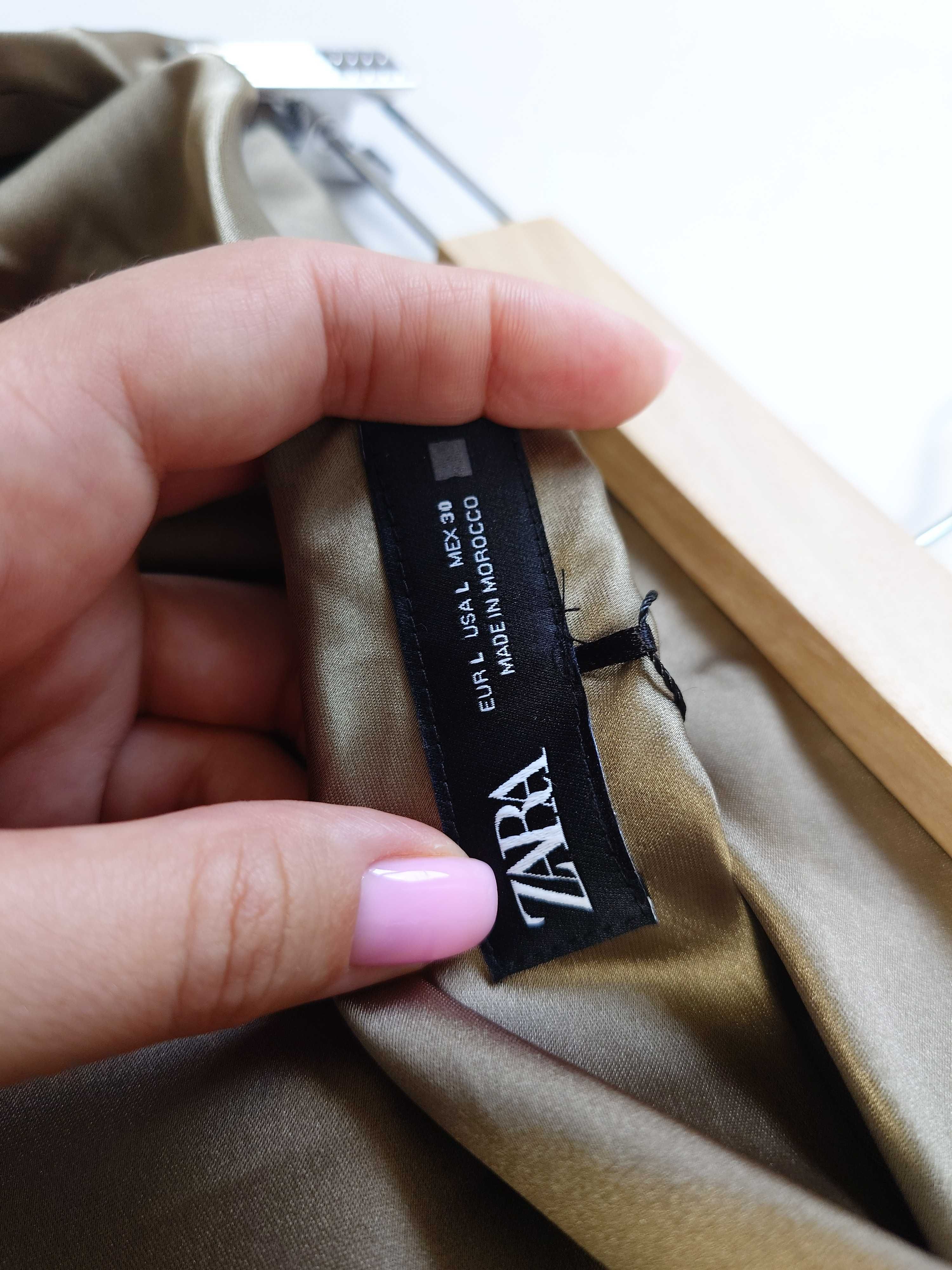 Spódnica midi satynowa w kolorze khaki, Zara L