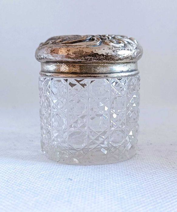 Musztardniczka kryształowe szkło posrebrzana pokrywka