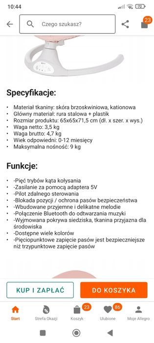 Leżaczek bujaczek huśtawka