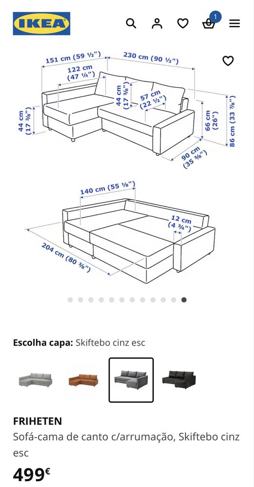 Sofá-cama de canto c/arrumação - IKEA
