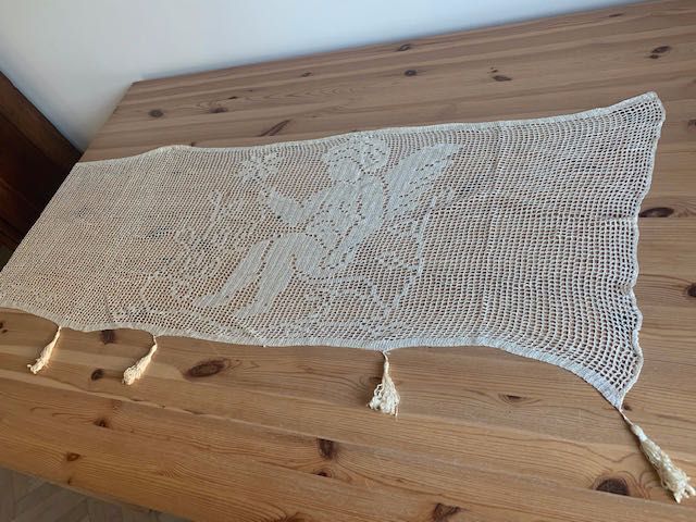 FIRANA FIRANKA z aniołem = szydełko = ręcznie robiona 2m na 60 cm