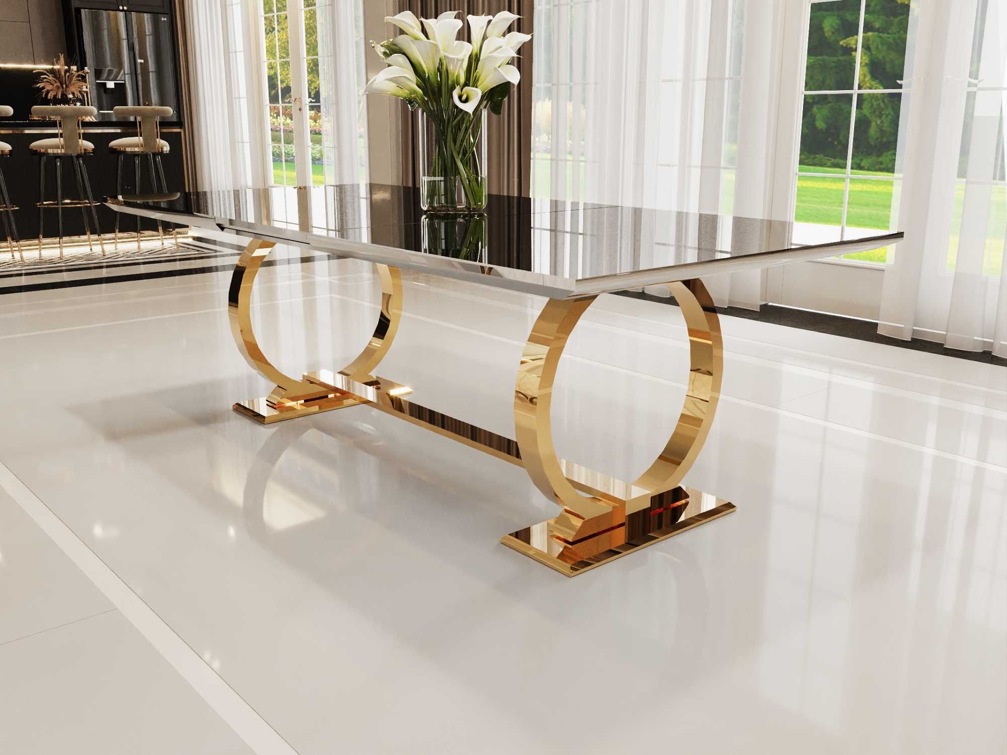 Stół HUGO glamour złoty/srebrny z płytą 160x90 cm, szybka dostawa