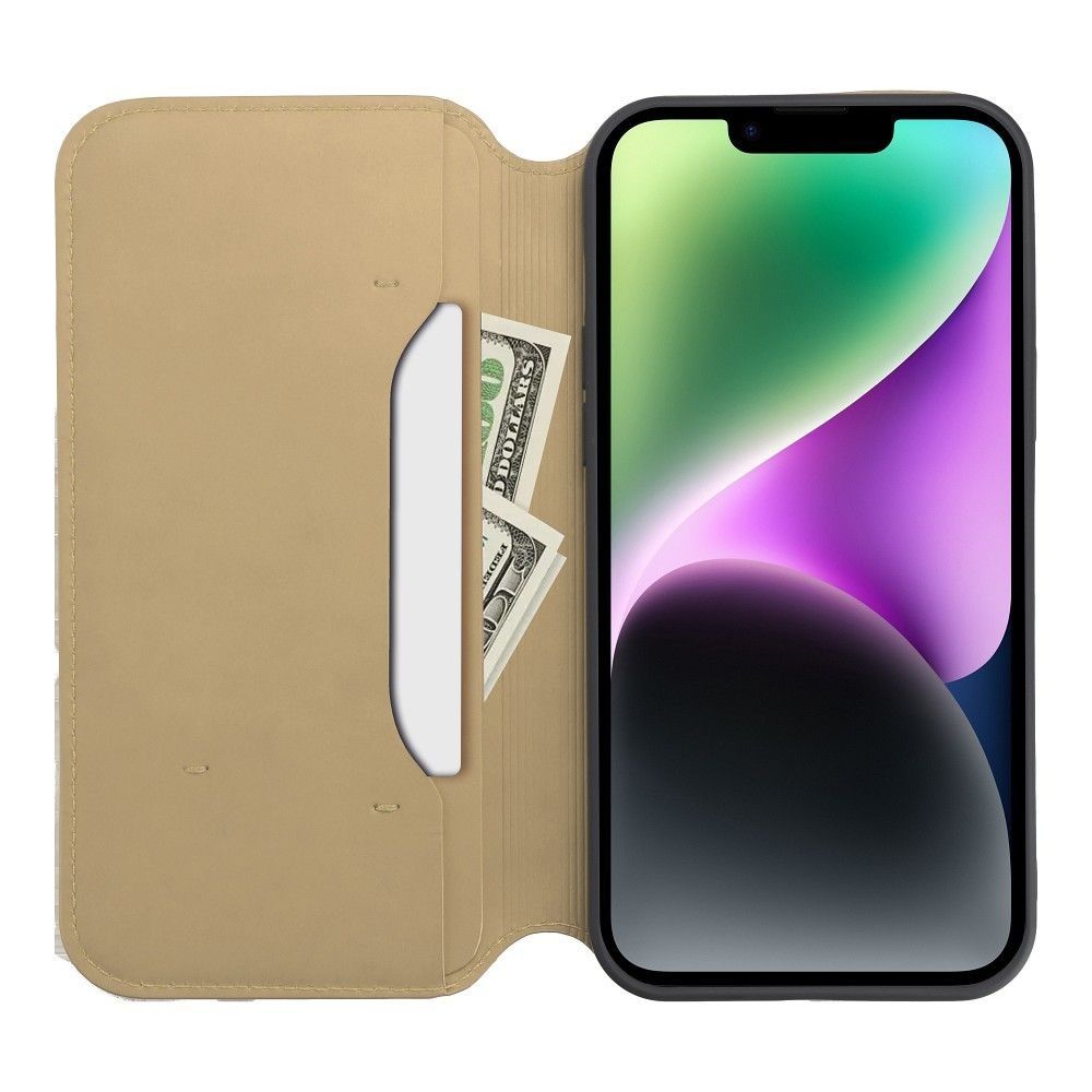 Kabura DUAL POCKET Book do SAMSUNG S24 Ultra złoty + szkło hartowane