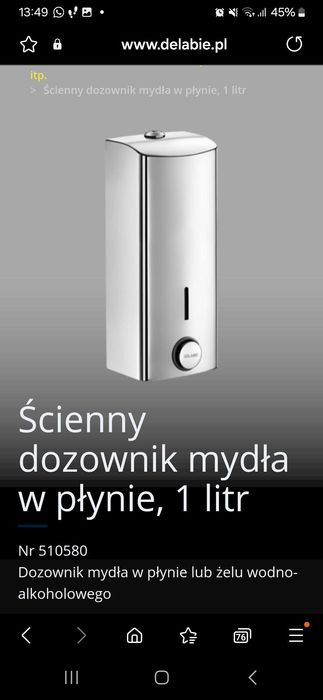 Ścienny dozownik mydła Delabie