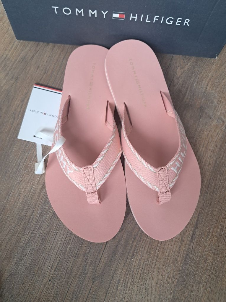 Tommy Hilfiger japonki klapki klapeczki różowe 37 webbing sandal lekki