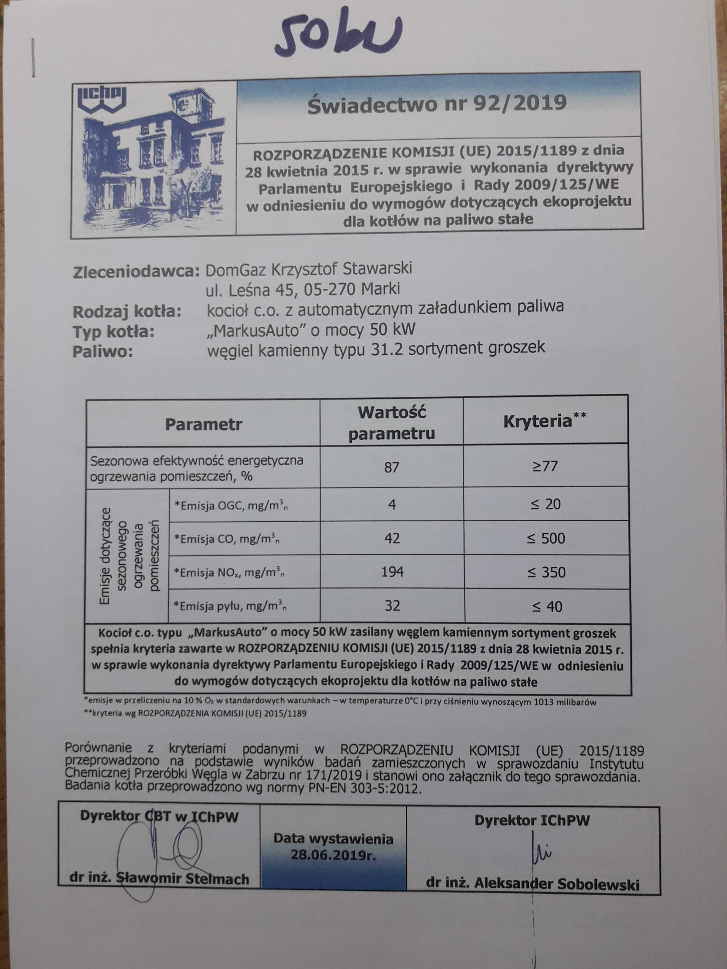 Piec 50kw na ekogroszek 5klasa  markus