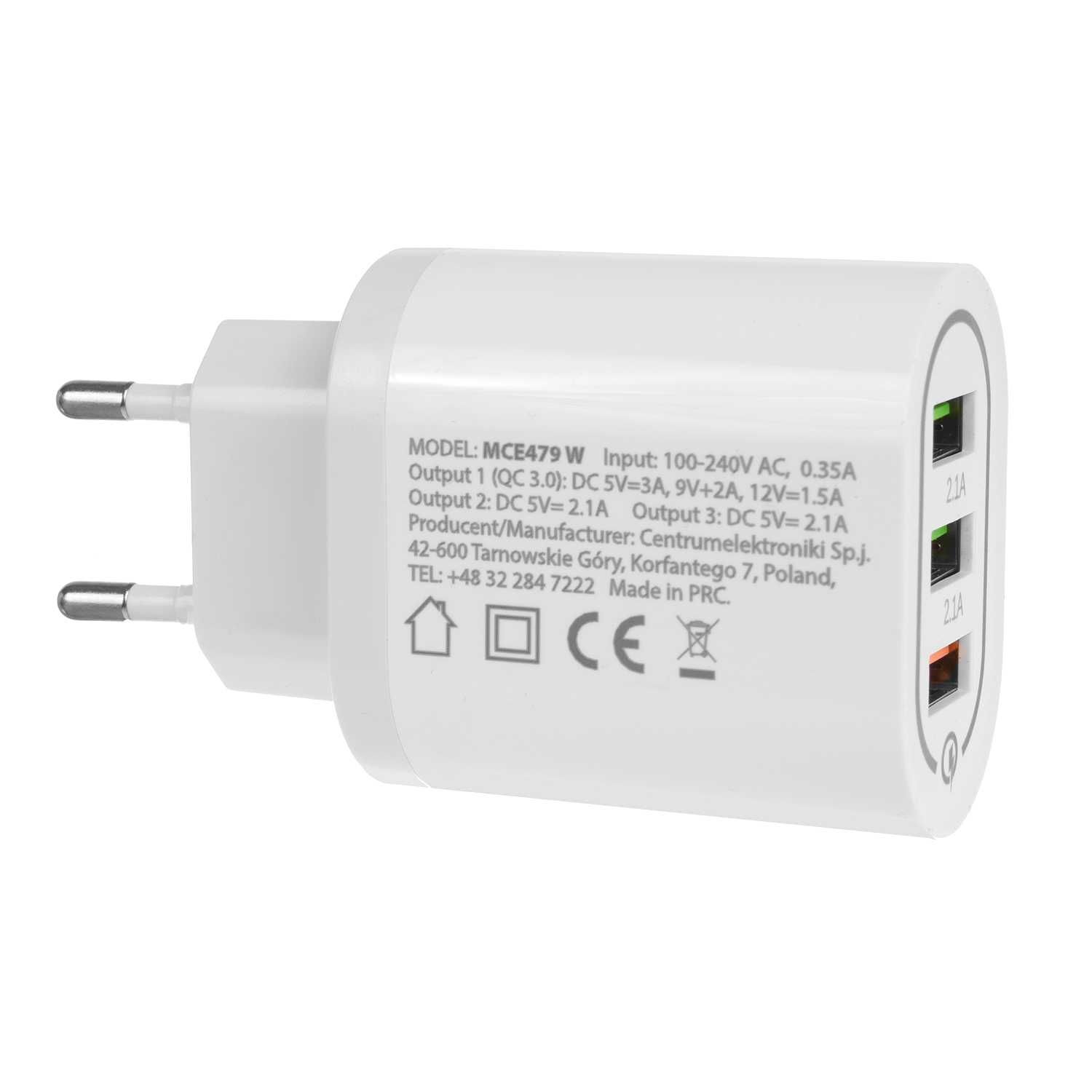 Szybka ładowarka sieciowa 3xUSB Quick Charge 3.0 Maclean MCE479 W