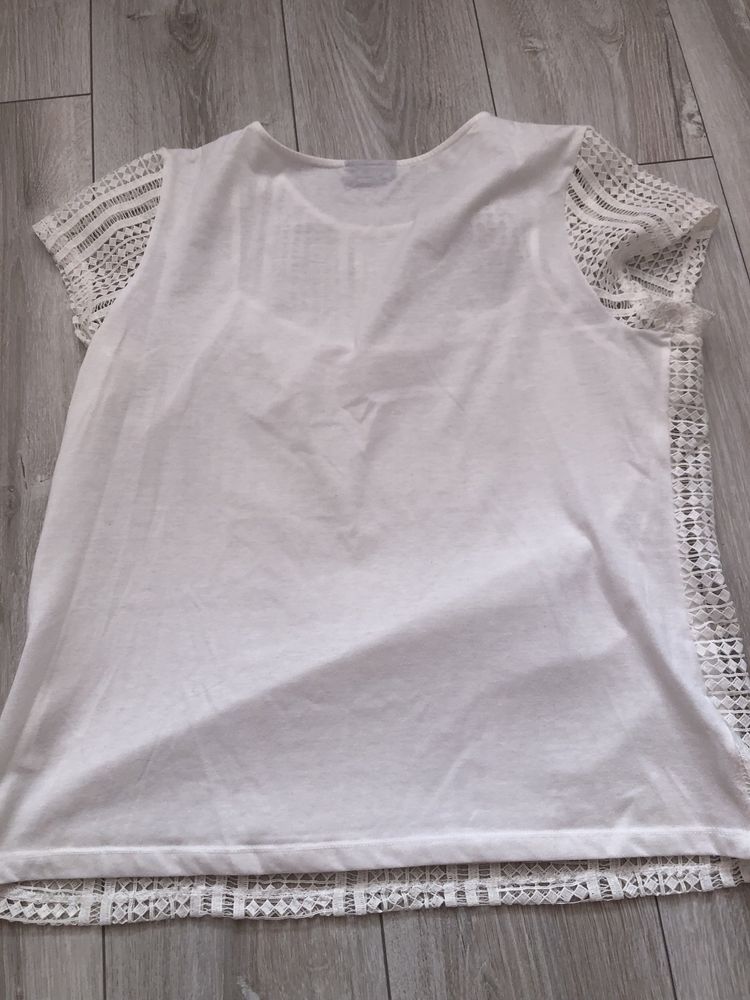 Bluzka koszulka damska biała L C&A ażurowa