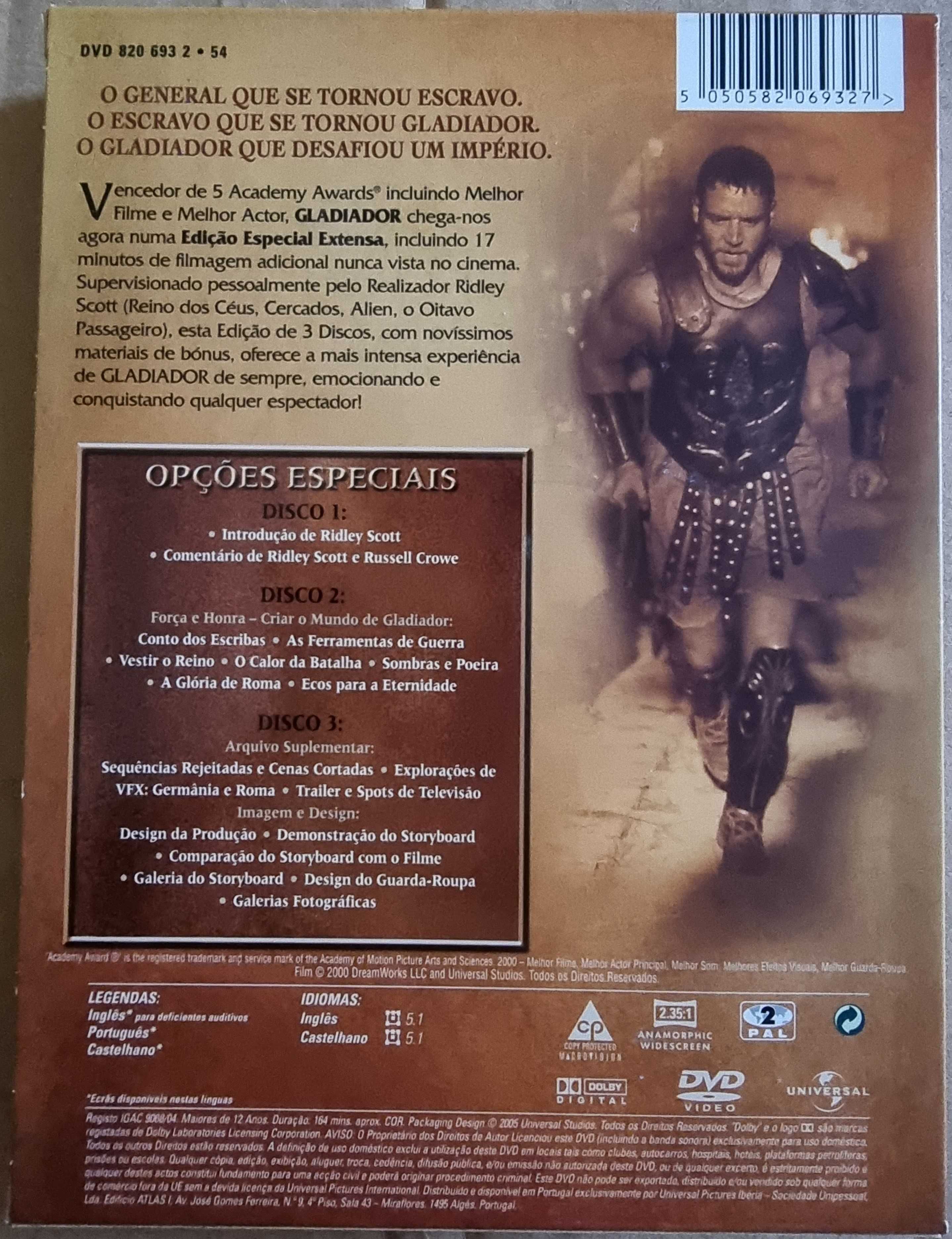 Gladiador - versão extensa, 3 DVDs, Oscar melhor filme 2000, digipack