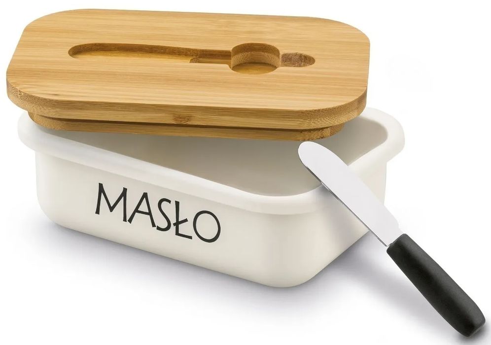 Maselniczka Stalowa Z Nożykiem Pokrywka Bambusowa Tadar Pojemnik 16Cm