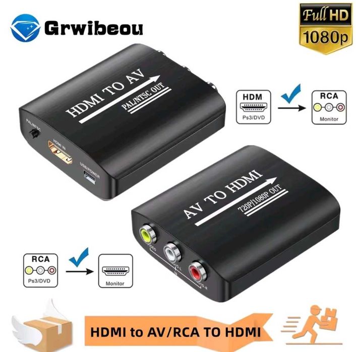 Переходник HDMI на AV RCA и AV RCA на HDMI, конвертер, адаптер