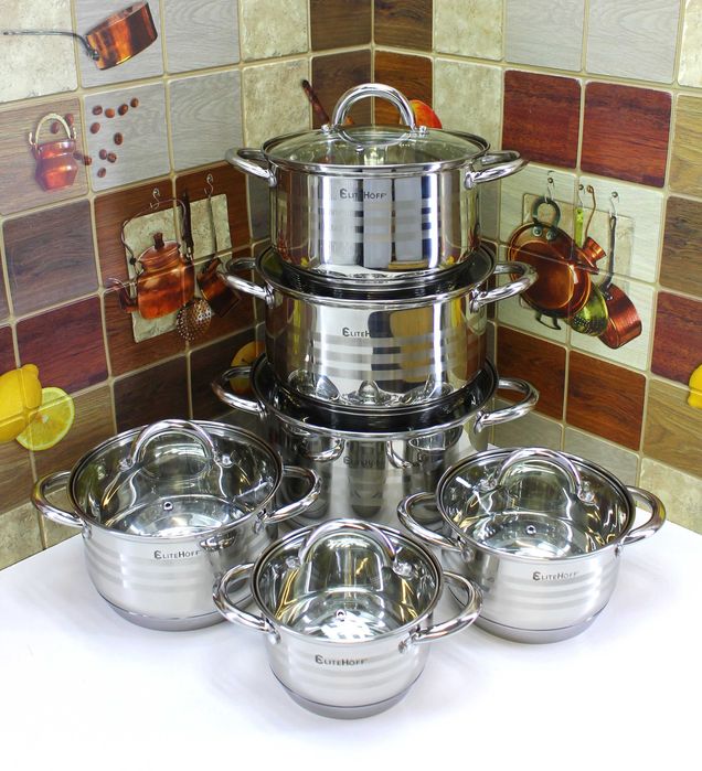 6szt. Zestaw Garnków. Garnki stalowe nierdzewne Elitehoff E-4021