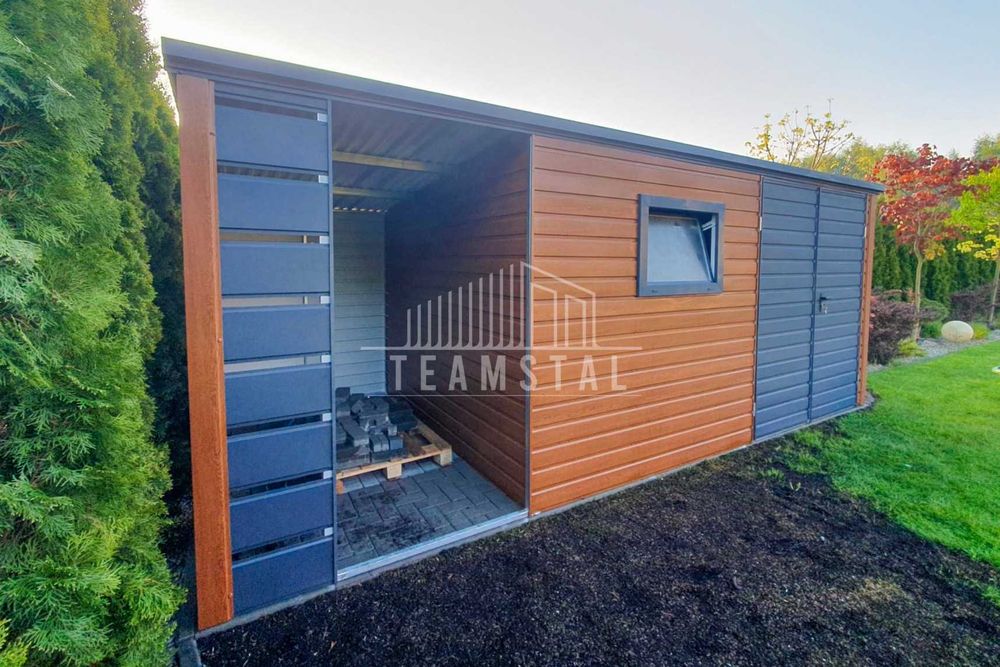 Schowek Domek Ogrodowy 4x2,5m + Wiata 1,5m Okno Drewnopodobny   TS641