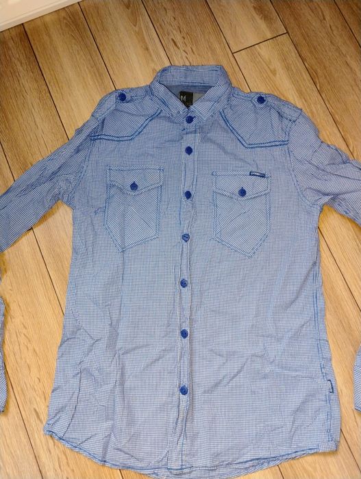 Koszula męska długi rękaw kratka gładka 4 sztuki