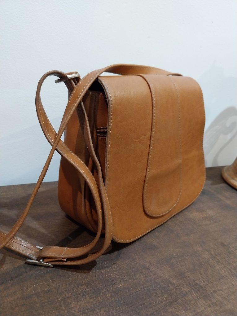 Torebka skórzana listonoszka retro camel karmelową vintage piękna