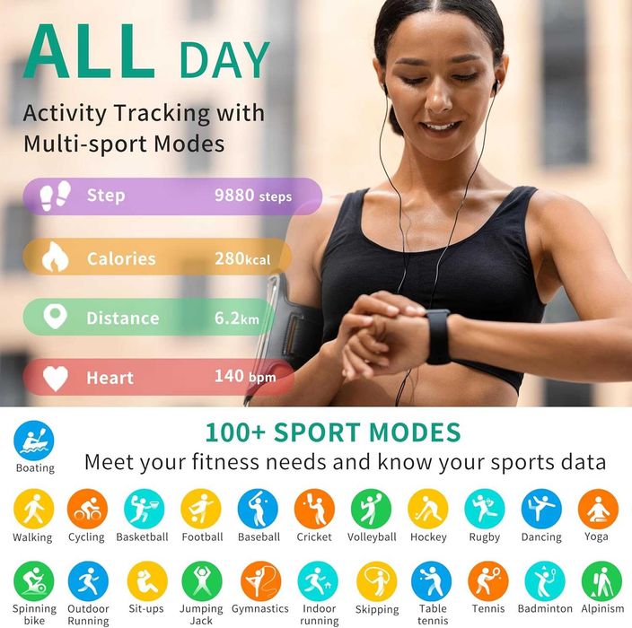 Smartwatch Popglory P66 czarny kolorowy wyświetlacz dotykowy