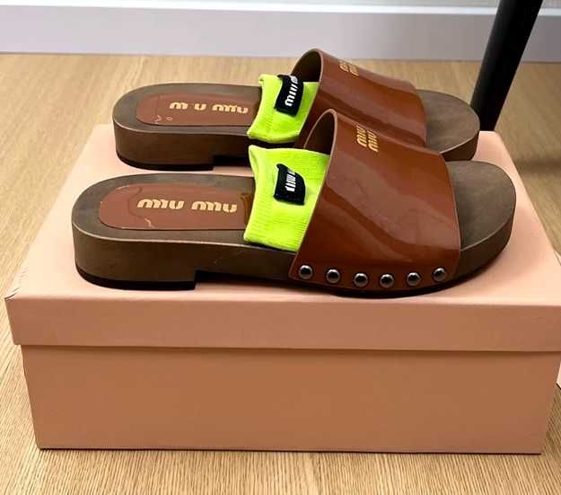 Трендовые деревянные шлепки мюли сабо Miu Miu + Подарок !