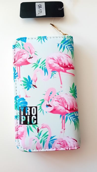 Nowy! Kolorowy Śliczny portfel we flamingi