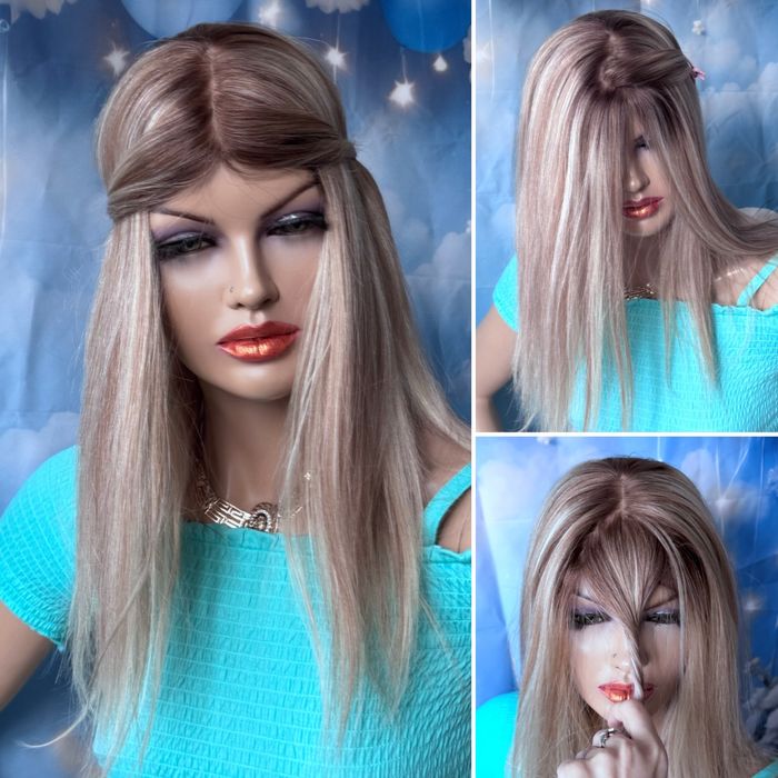 Натуральная большая накладка полупарик шёлк основа кожа славянка блонд