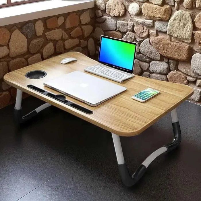 Складной столик для завтрака, ноутбука и планшета с подстаканником