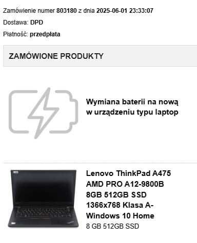 Lenovo ThinkPad A475 z nową baterią