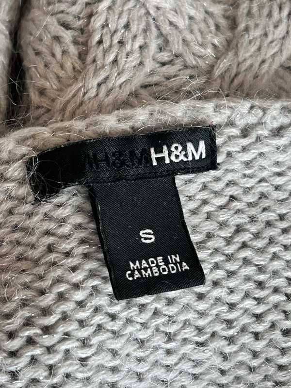Sweter szary H&M S 36 22% moher srebrna nitka ciepły moherowy moherem