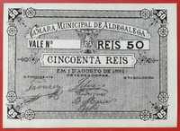 Nota 50 Réis Aldegalega 1891 Estado Nova UNC Extremamente Rara Assim