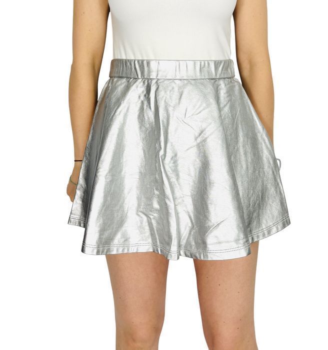 Srebrna rozkloszowana spódnica mini XS 34