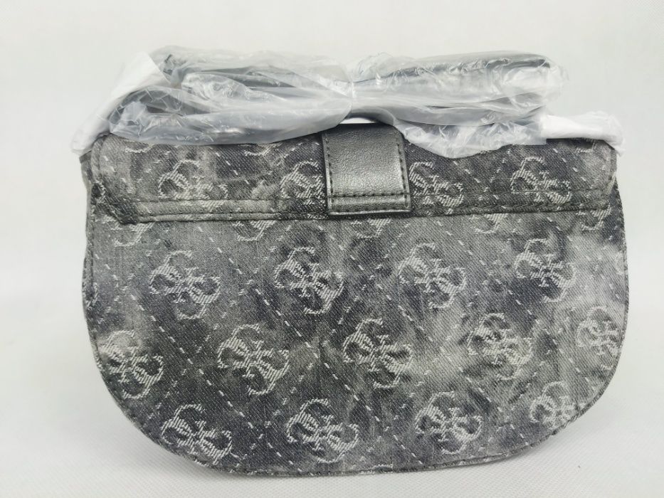 Nowa torebka GUESS denim monogram kwiaty hafty torba czarna koktajlowa