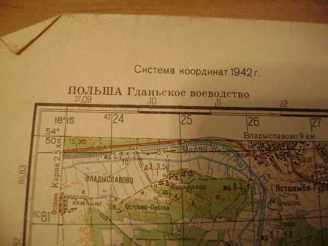 Starocie z PRL Mapa Polski radziecka z 1942r. = PUCK reprint z 1981r.?