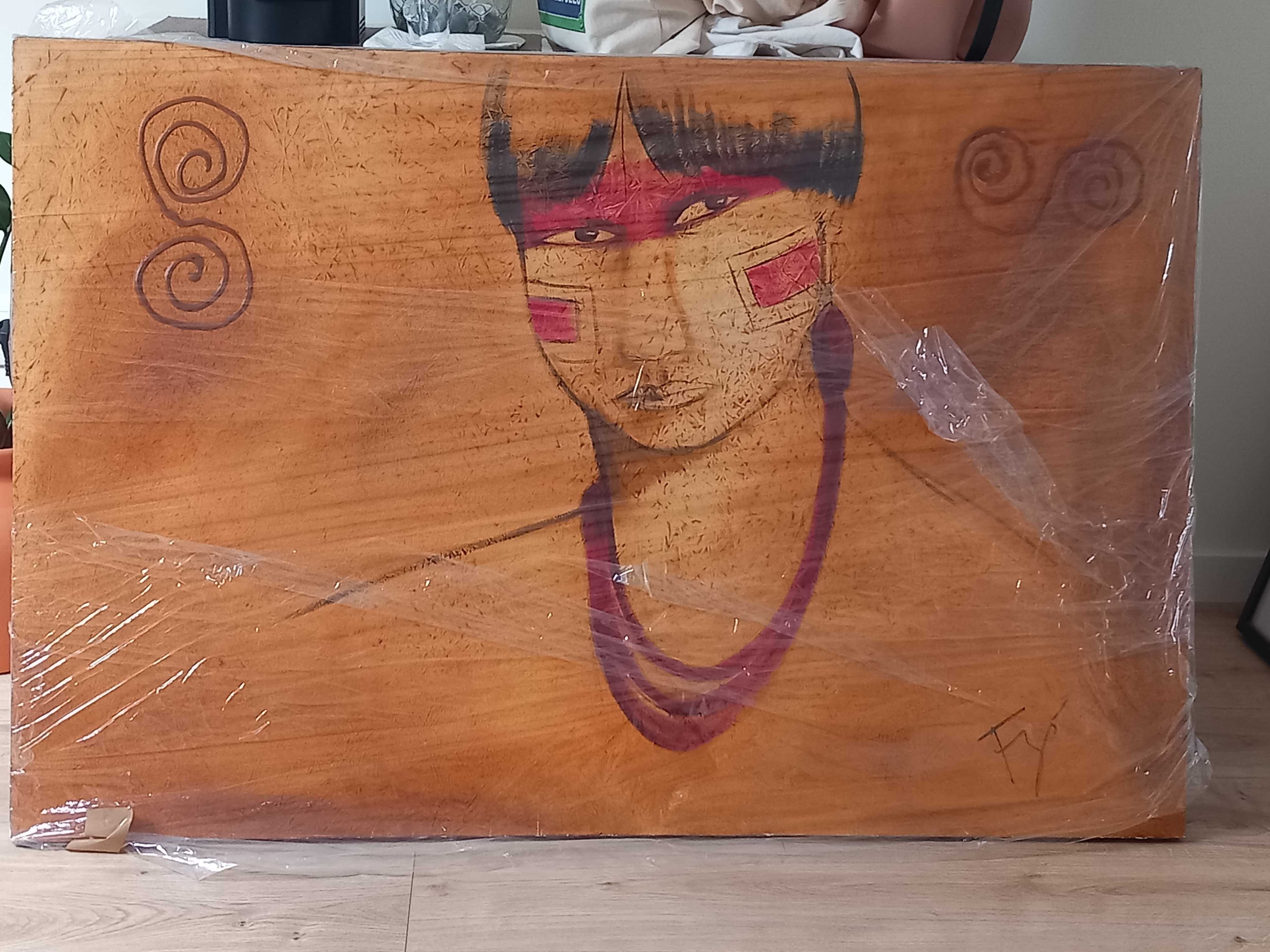 Quadro com imagem de um Índio. Tela adquirida no Brasil.