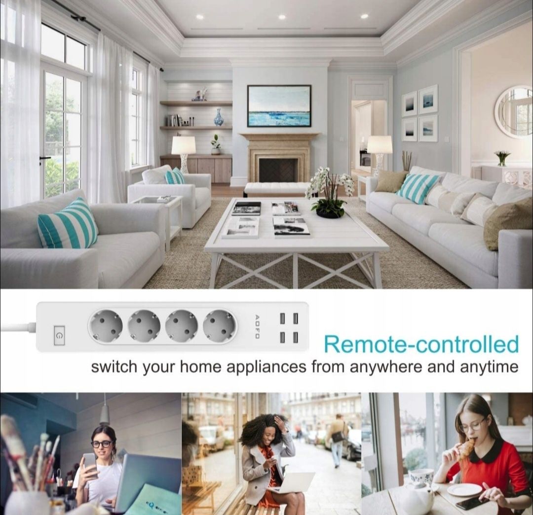WIFI Smart Listwa Zasilajaca 4xUSB 4xGniazd C730 AOFO 8w1