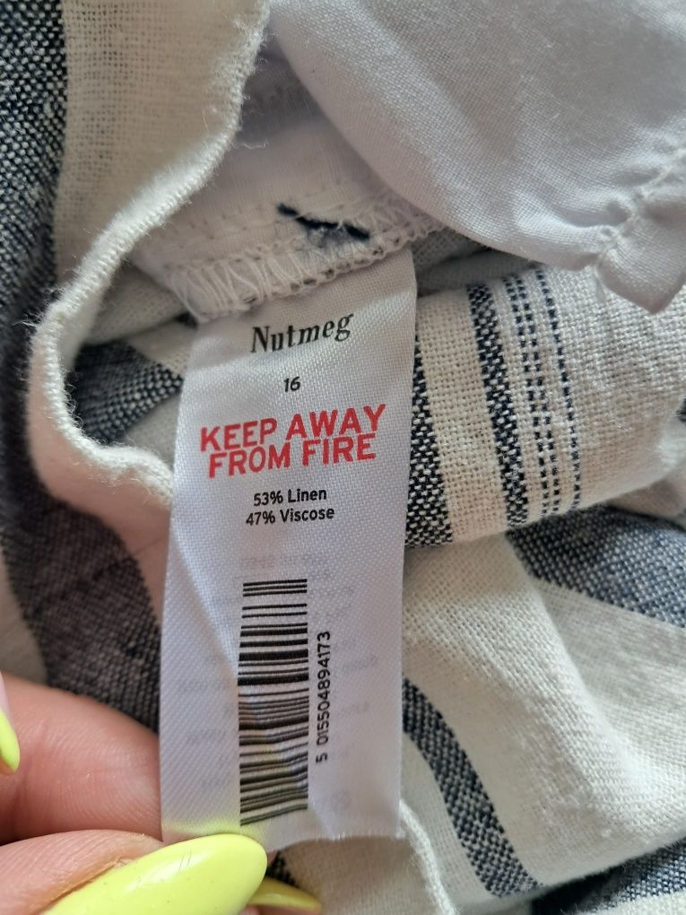 Kombinezon lniany kremowy w paski XXL plus size kuloty len wiskoza 46